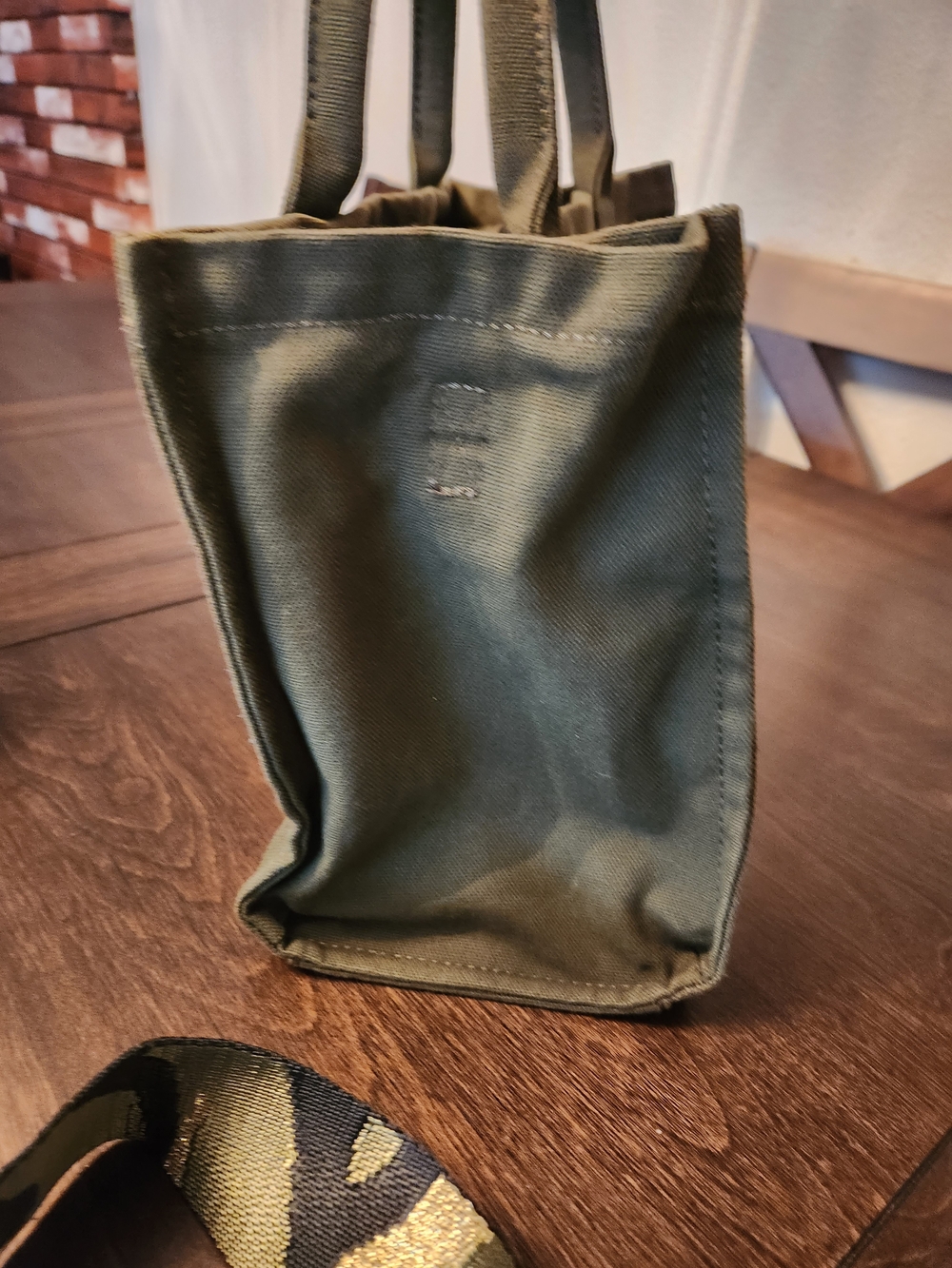 The Tote Bag Olive Canvas Tote with Camouflage Strap 12x9x5 - Picture 7 of 8